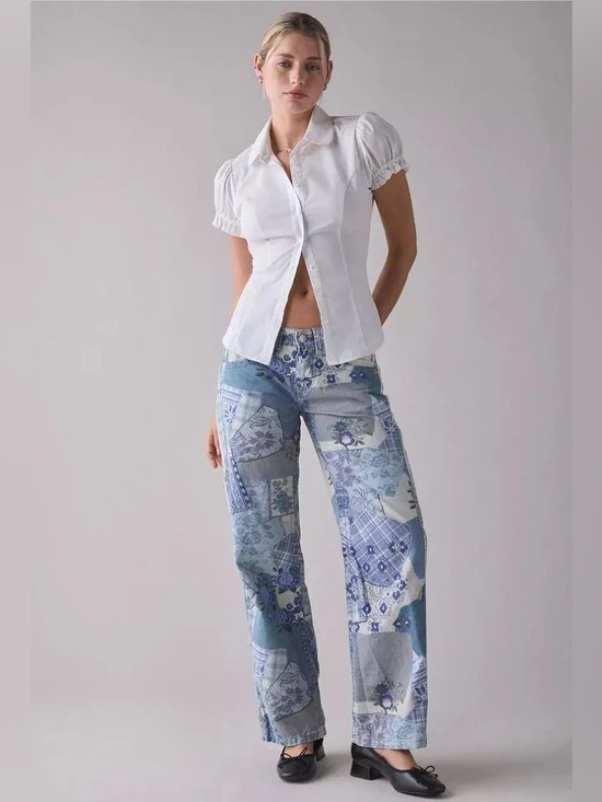 BDG Denim - BDG Urban Outfitters Kayla Patchwork Wide Leg Pants Size 33 Low Rise Cottagecore